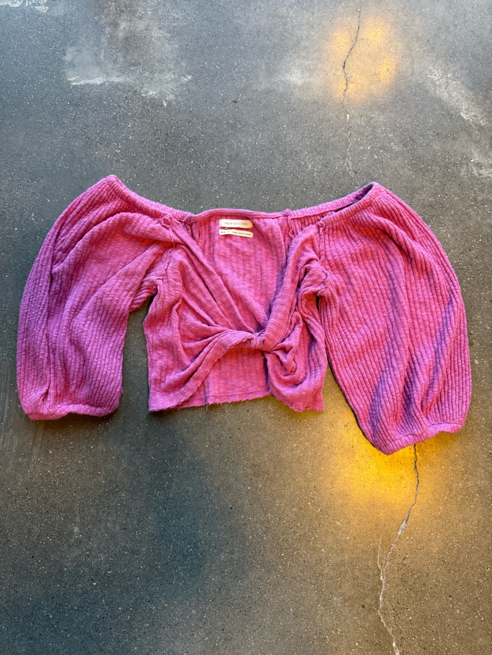 Urban Outfitters Pink Knit Twist-Front Puff Sleeve Top